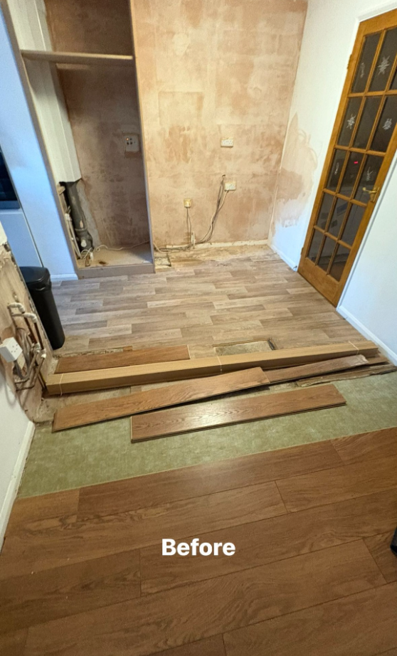 Cream floor tiling transformation Before