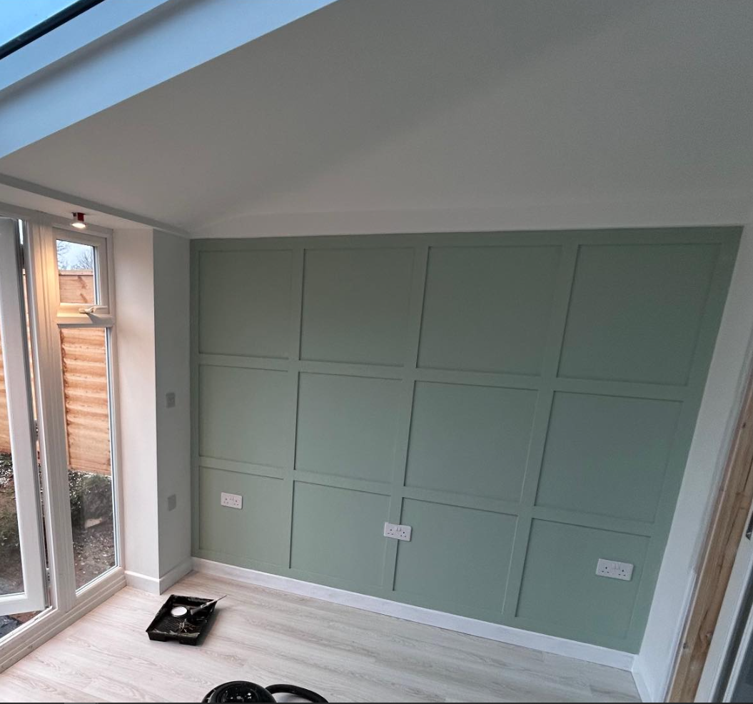 Sage feature wall panelling 1